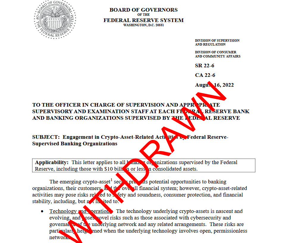 Federal Reserve Ends Crypto Banking Restrictions, Scraps 'Choke Point' Rules Article Image